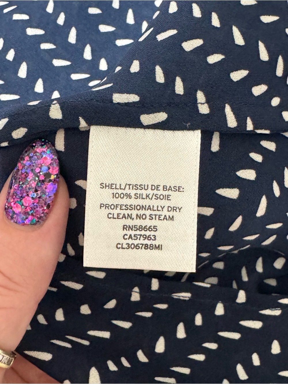 Classiques Entier 100% Silk Navy Blue Printed Tie Neck Blouse XL - Picture 12 of 12